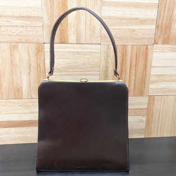 Vintage Sydney of California Brown Croc Leather Trim Top Handle Clutch Handbag - Picture 6 of 16